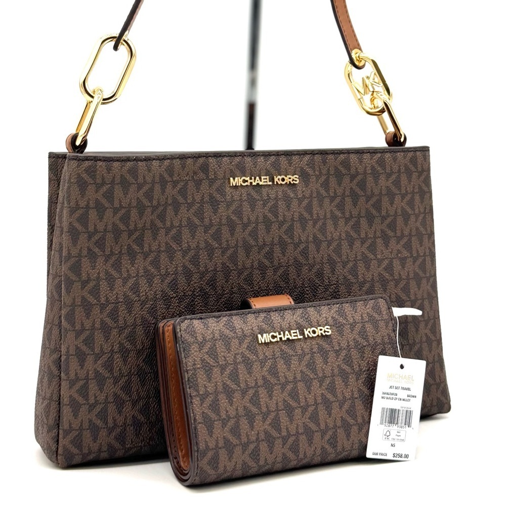 Michael Kors Trisha Triple Compartment Crossbody Bag & Bifold Zip Chain Wallet - Picture 3 of 13